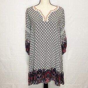 Umgee Dress Size Small Ivory Floral Embroidered Romantic Boho Flounce Lace Trim